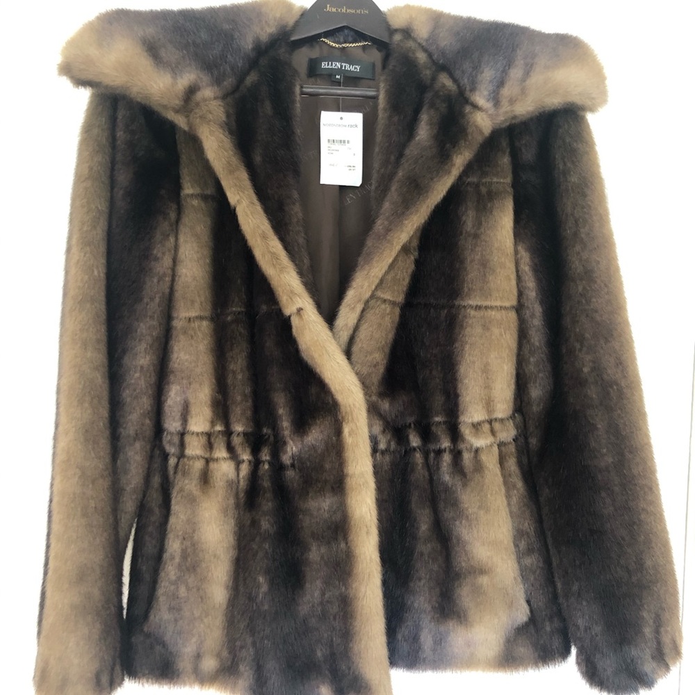Faux mink Ellen Tracy drawstring waist jacket.